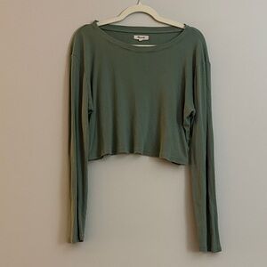 Madewell Women’s Sage Green Long Sleeve Ribbed Crop Top Size XL